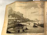 un vieux livre avec l'image d'un bateau sur l'eau