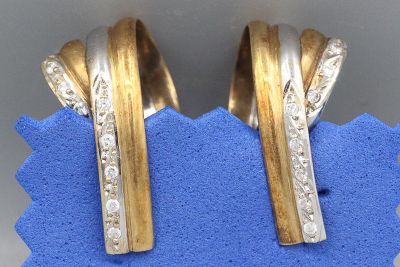 Paire de boucles d’oreilles en or de deux tons serties de lignes de br - Photo 1