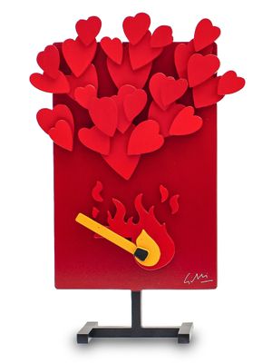 valentine ' s day pop - up card with hearts and a fire extinguisor