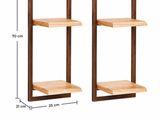 deux étagères avec des tablettes en bois et les dimensions de chaque tablette