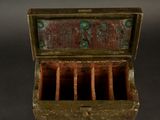 a small wooden box that has five compartments inside of it