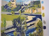 a picture of a painting of a castle on a hill