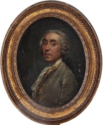 an old painting of a man in a suit and tie in a gold frame