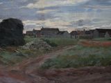 a painting of a dirt road in a rural area