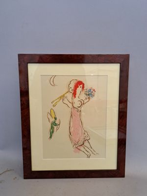 painting of a girl with a flower in her hand and a bird in her hand