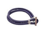 a close up of a purple leather bracelet on a white background