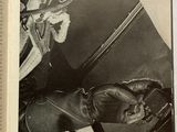 an open book with a black and white photo of a man holding a baseball glove
