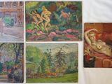 quatre tableaux représentant une femme allongée sur un lit devant une fenêtre