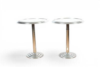 pair of silver side tables with gold legs