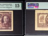 two different types of currency are on display on a black background
