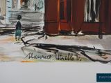 a drawing of a man walking down the street