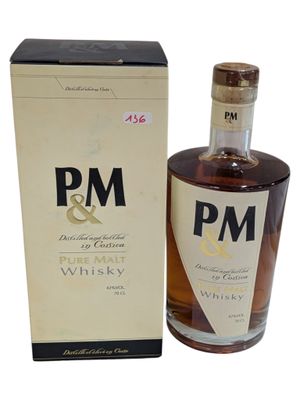 an image of a bottle of pm and a box of whisky