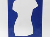 a blue and white sculpture of a woman ' s torso on a stand