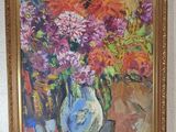 a painting of flowers in a vase on a table