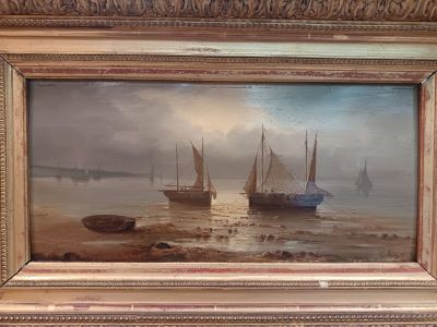 Ecole XIXème "Les bateaux", huile sur panneau signée et daté…