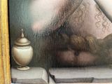 a picture of a painting of a woman holding a cat