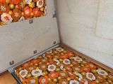 a bed in the trunk of a van with flowers on it