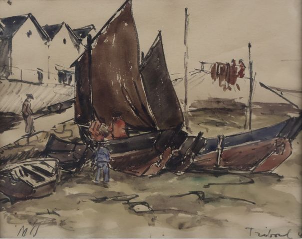 École Bretonne XXème « Port de Tréboul ». Signée en bas à gauche ...
