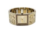 an image of a gold bracelet with a clock on it