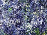 an image of a painting of blue and green flowers in a vase