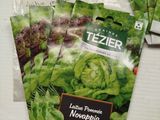 several seed packets of lettuce are sitting on a table