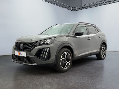a grey suv is parked in a large room