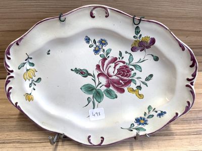 APREY Plat ovale en faïence motif floral filet pourpre en bo…
