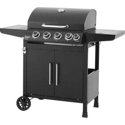 un barbecue noir équipé de deux brûleurs et de deux brûleurs