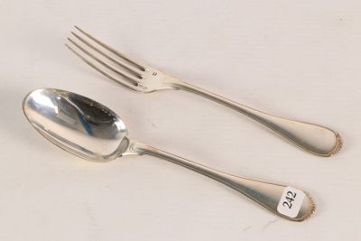 two silver spoons and a fork on a table