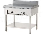 an image of a stainless steel table with two burners on it