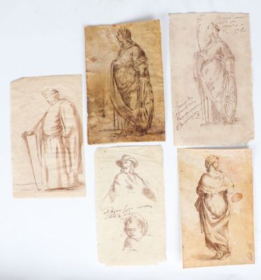 four sketches of a woman and a man in a seated position