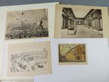 some old pictures of buildings and people in a room