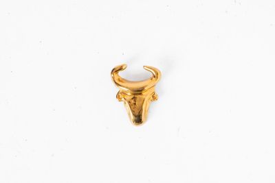 un gros plan d'une bague en or ornée d'une tête de taureau