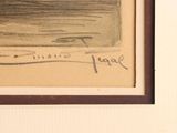 a drawing of a boat on the water in a picture frame
