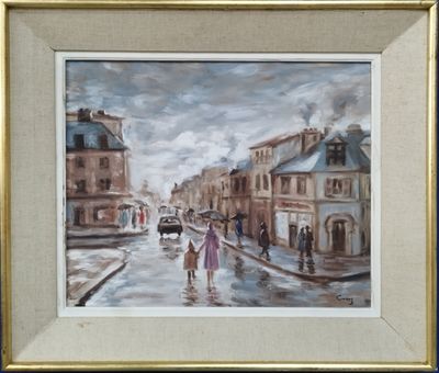 CROS "Scène urbaine sous la pluie" Huile sur toile Signée en…