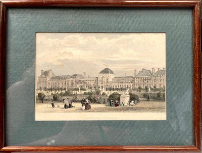 tableau représentant la vue d'un palais avec une calèche