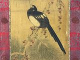 a painting of a bird sitting on a branch of a tree