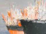 a painting of two boats that are in the water