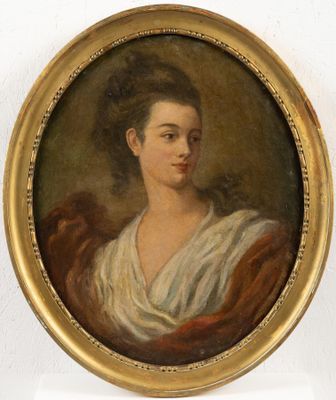 portrait of a woman in a white dress in a gold frame