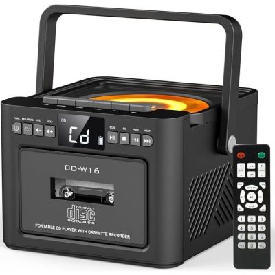 an image of a portable cd player with a remote control