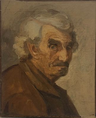 un vieux tableau représentant un homme aux cheveux blancs et à la moustache