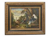 oil on canvas painting of birds in a wooded setting