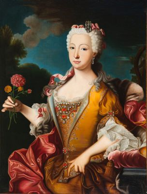 portrait of a lady in a yellow dress holding a flower