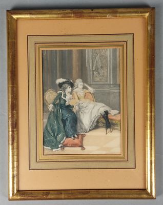 Ecole française fin XIXème. 'Elégantes au salon', Gouache en… - Photo 1
