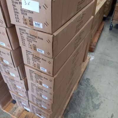 a stack of boxes sitting on a pallet in a warehouse