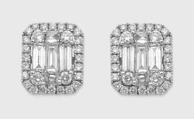 Paar feine Diamant-Ohrringe Weißgold, gest. 750. Schauseitig…