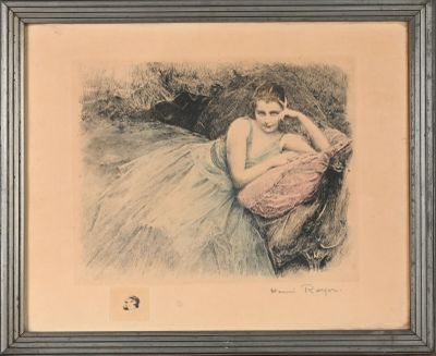Henri ROYER (1869-1938) Elégante allongée Eau-forte en coule…