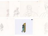 plusieurs dessins représentant un homme debout devant une porte ouverte