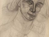 un vieux dessin d'une femme avec un voile sur la tête