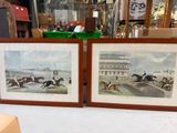 two framed pictures of horses and jockeys in a room